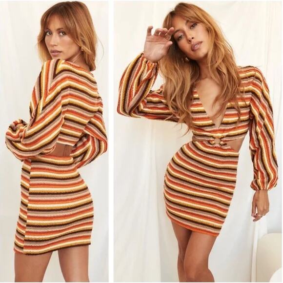 12th Tribe Dresses & Skirts - 12th  Tribe Striped Cutout Long Sleeve Mini Dress